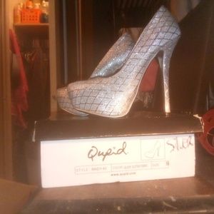 New silver high hill shoes